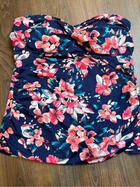 Merona Navy Floral Strapless Swim Dress - Pink & Teal Flowers Sz L